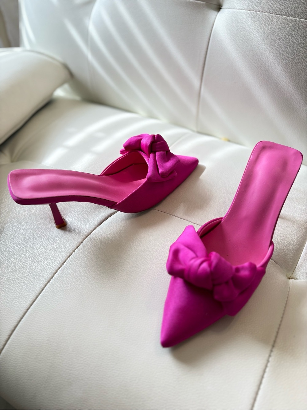 Pointed Toe Pink Knot Mule Heels